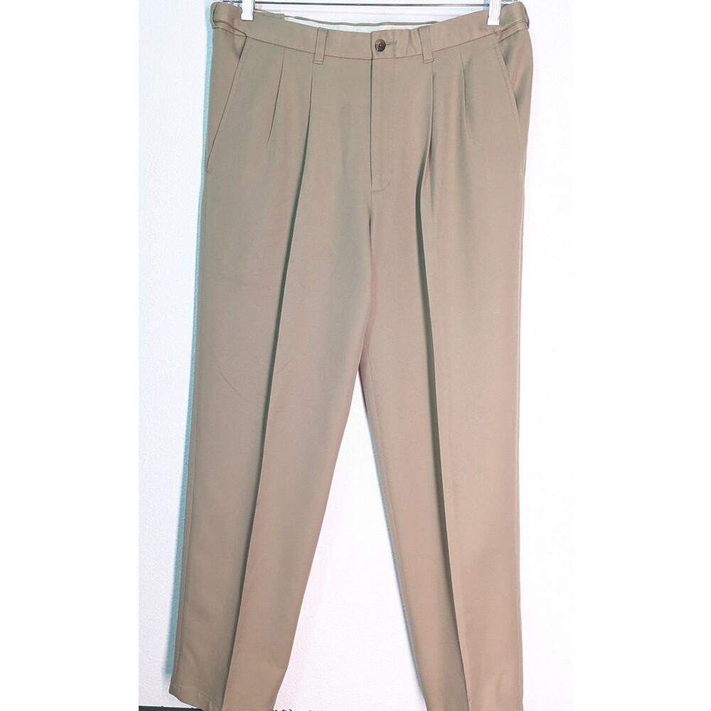 Haggar Men's Brown Dress Pleated Pants Size (34x32) (946)